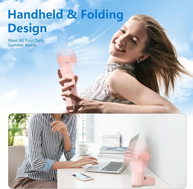 VanSmaGo 3 Pcs Portable Handheld Fans, 3 IN 1 USB-C Rechargeable [10H Working time] Mini Fan with 3 Speed, Flashlight, Lanyard, Folding Personal Fan, Gifts for Women Men Girls Kids, Purple&Pink&Green