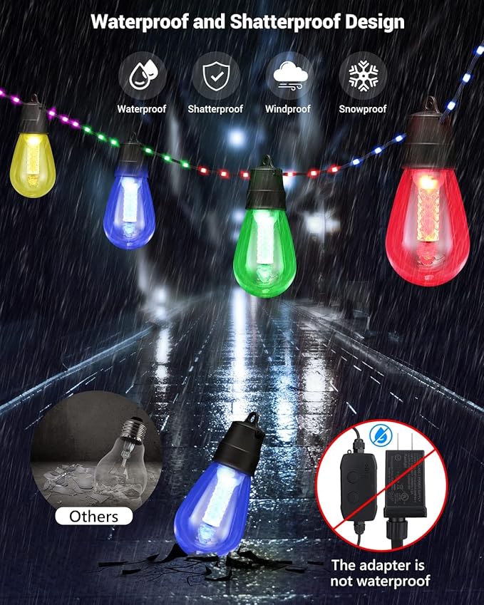 Lightdot 96FT Outdoor RGB String Lights, Dimmable Color Changing Waterproof LED Patio Lights with Remote Control,Commercial Grade Hanging Light for Patio Cafe Bistro Backyard- ETL Listed