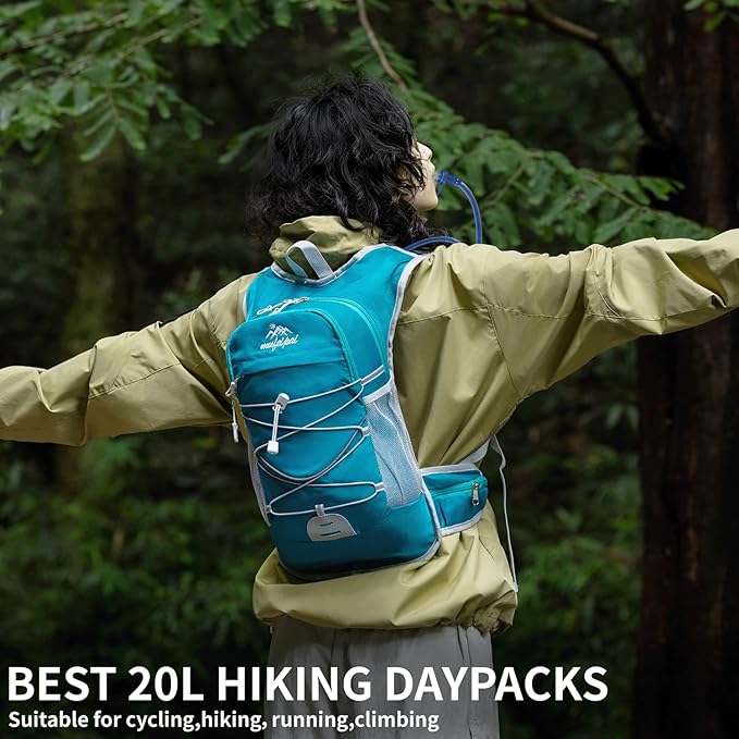 Hiking Backpack for Women & Men, Hydration Backpack with 2L Water Bladder for Running, Hiking, Cycling, Climbing, Camping, Biking (Blue)