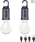 2-Pack Rechargeable Camp Light, Warm White LED Globe Bulb, Battery Powered with USB-C, Shatterproof Globe on Carabiner, 3 Brightness Levels