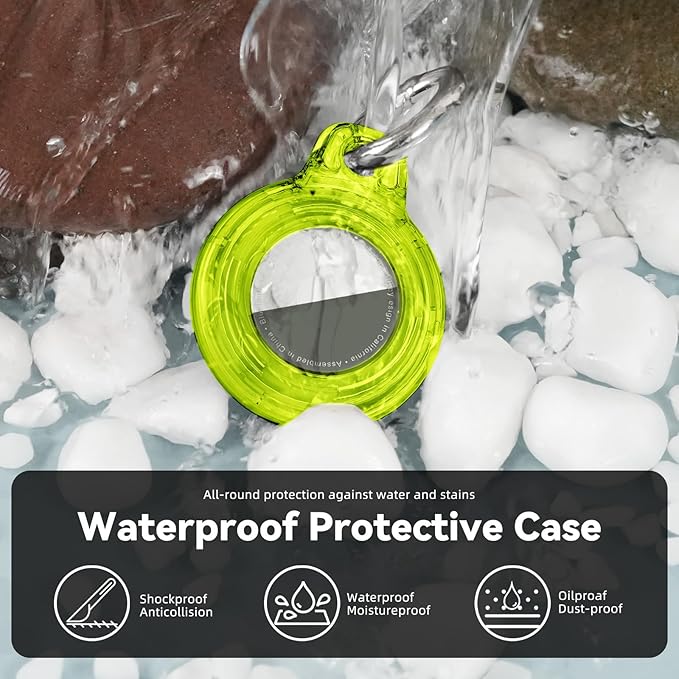 for Apple AirTag 2nd & 1st Gen, Waterproof Case for AirTag Holder Keychain,GPS Tracker Cover for Dog,Car Key,Luggage-E47-Clear Chartreuse