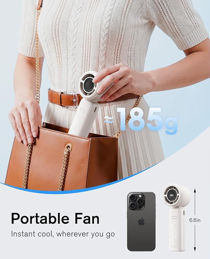 WHATOOK Portable Personal Handheld Fan: High Speed Cooling Fan, 12 Hours Battery Life, USB Rechargeable, Small Essentials for Women Cruise Travel, Beach Vacation (Ivory White)