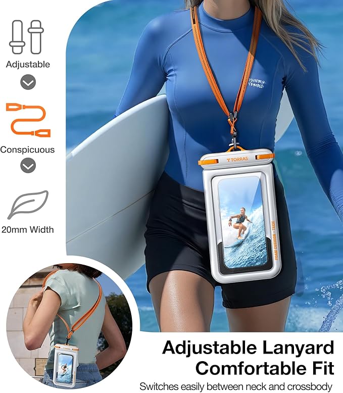 TORRAS IP68 Waterproof Phone Pouch Double Space, Floating Waterproof Phone Case with Lanyard for iPhone 17 Pro Max 16 15 14 S26 S25, Phone Dry Bag Vacation Cruise Ship Travel Essentials 7.0'', White