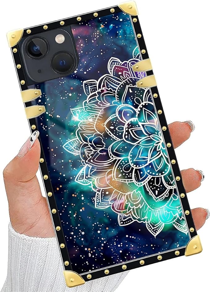 Compatible with iPhone 14 Case, Starry Sky Colourful Mandala Luxury Golden Decoration for Girl Women Soft TPU Shockproof Protective Hard PC Back for iPhone 14