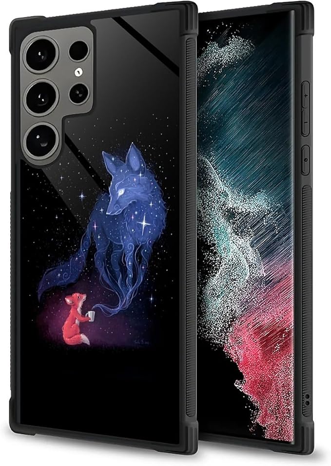 for Samsung Galaxy S24 Ultra Case, Galaxy Fox Wolf Pattern Graphic Design Girl Boy Soft Silicone Hard Acrylic Shock Protection for Samsung Galaxy S24 Ultra