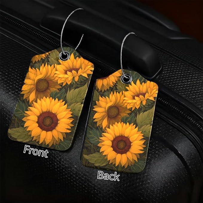 2Pcs Sunflower Luggage Tags for Suitcases, 2.83x4.53 Travel ID Labels with Privacy Cover, Summer Vacation Essentials, Aesthetic Bag Tags for Backpacks, Mothers Day Graduation Gift Ideas