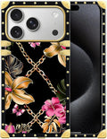 for iPhone 17 Pro Case Luxury Golden Decoration for Girl Women Soft TPU Shockproof Protective Hard PC Back for iPhone 17 Pro Crazy Pattern Pink Golden Chain Tropical Flower
