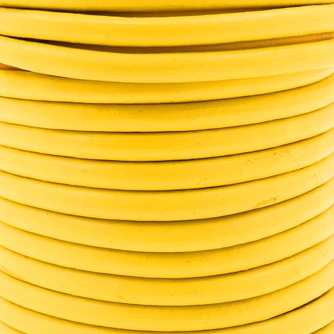 Mandala Crafts Round Genuine Yellow Leather Cord for Jewelry Making – 4mm Cowhide Leather Rope String Lace for Kumihimo – 11 Yards Cowhide Craft Cording Spool