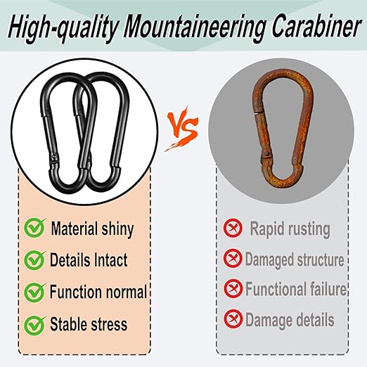 Black Carabiner, Heavy Duty Galvanized Steel Spring Snap Hook Carabiner Clips with 220LBS Holding Capacity, Ideal for Outdoor, Hammock, Swing and Travel (15PCS M5 2Inch)