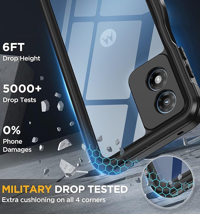 for Motorola Moto G Play 2024 Phone Case Waterproof with Built-in Screen Protector, Full Body Underwater Dustproof Shockproof Rugged Protective Cover for Motorola G Play 2024 Black