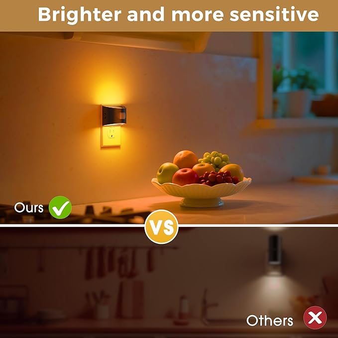 L LOHAS LED Night Light with Motion Sensor & Dusk to Dawn Sensor, Night Lights Plug into Wall with 30-100lm Adjustable Brightness, Dimmable Night Light for Bathroom Hallway, 1600K Amber, 4 Pack