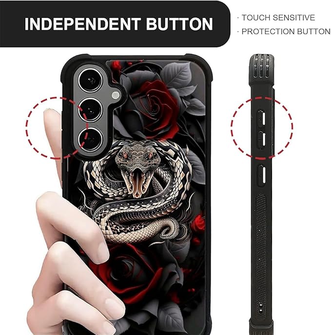 for Samsung Galaxy S24 S25 Plus Case, Entwined Rose Snake Pattern Graphic Design Girl Boy Soft Silicone Hard Acrylic Shock Protection for Samsung Galaxy S24 S25 Plus
