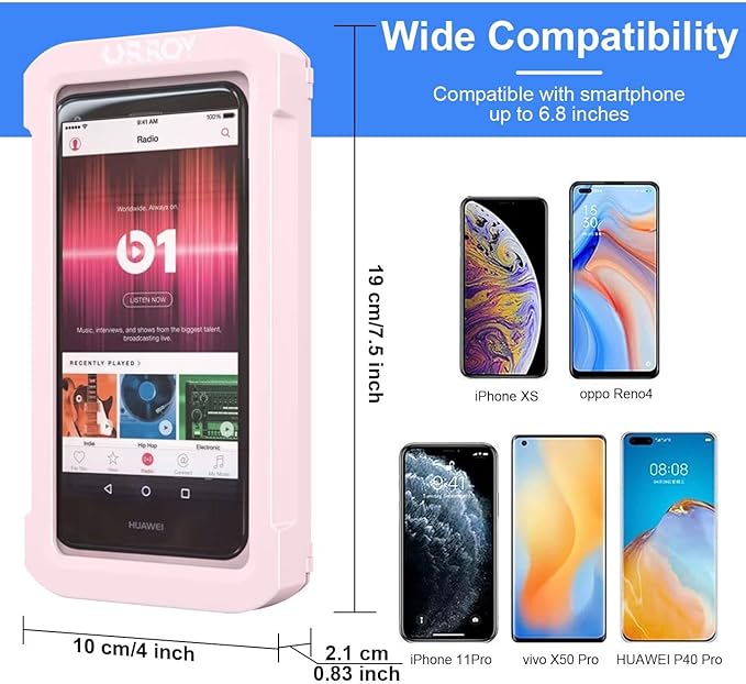 URROY Shower Phone Holder Waterproof, 360° Rotation Shower Phone Case, Anti-Fog High Sensitivity Universal Cover Mount Stand for Bathroom Wall Mirror Bathtub Kitchen, Gift for Men Women Pink
