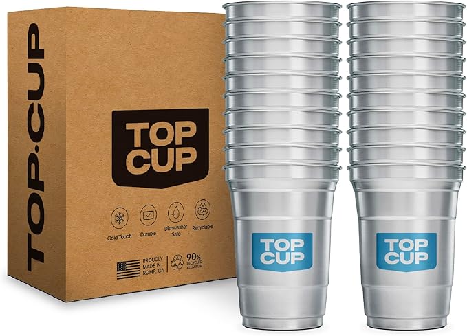 Top Cup – 16 Ounce, 20 Count, Reusable Aluminum Party Cups | Cold-Holding, Recyclable, Made in USA