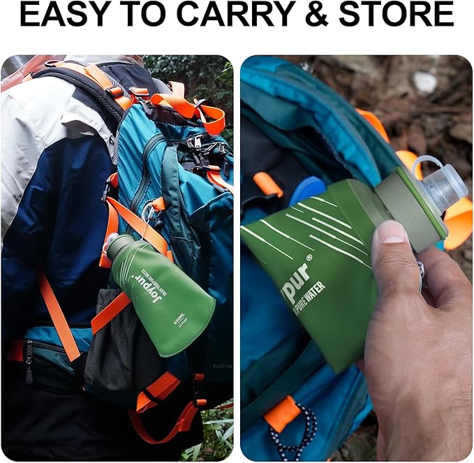 Water Filter Survival - Collapsible Water Bottle with Filter 0.01 Micron Squeeze Filtered Water Bottle 32oz for Hiking Backpacking Camping BPA-Free(Green 1000ml)