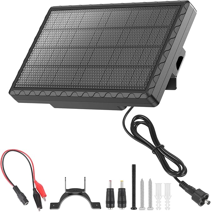 Solar Panel for Deer Feeder, 12V 1.98W Solar Panel Outdoor IP65 Waterproof, Battery Charger 12Volt with Mounting Bracket and Alligator Clip, DC 5.5*2.1, 3.5*1.35, 4.0*1.7 Interfaces for Game Feeder