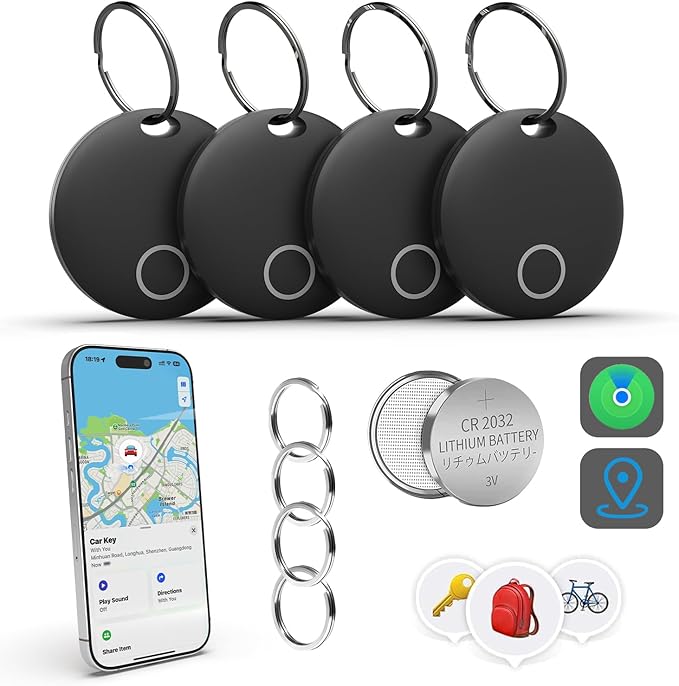 Air Tracker Tags-4 Pack [Apple MFi Certified] (iOS Only), Smart Bluetooth Tracker, Compatible with Apple Find My, Item Locator for Keys, Luggage, Wallet, Suitcase, Bags, IP67 Waterproof