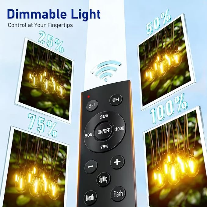200FT LED Outdoor String Lights with Remote, One Continuous Strand Patio Lights with 72+2 Shatterproof S11 Bulbs, Dimmable 2200K Warm White, Timer & 3 Modes, Low Voltage for Backyard Garden