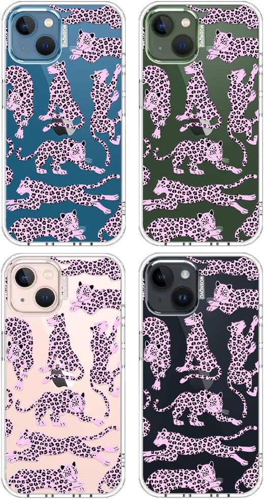 MOSNOVO for iPhone 13/14 Case | Military Grade 6.6ft Drop Tested | Clear with Pink Leopard Design
