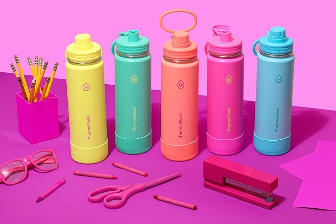 ThermoFlask 32 oz Double Wall Vacuum Insulated Stainless Steel Water Bottle with Spout Lid, Shocking Pink