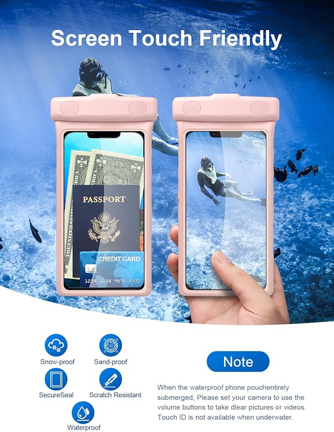 wellhouse Waterproof Phone Pouch, Waterproof Phone Case for iPhone 16 15 14 13 Pro Max XS Samsung, IPX8 3D Cellphone Dry Bag Beach Essentials -Earl Pink