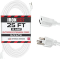 Iron Forge Cable Weatherproof 25 Ft Outdoor Extension Cord - 16/3 SJTW Heavy Duty White Extension Cord 3 Prong - 13 Amp Exterior Power Cable