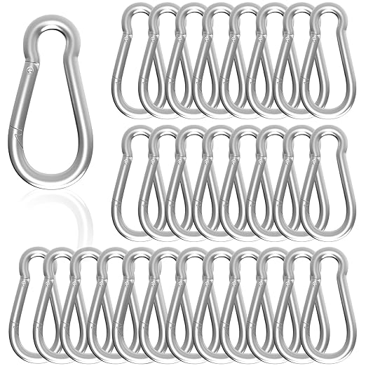 Carabiner, Heavy Duty Galvanized Steel Spring Snap Hook Carabiner Clips with 550LBS Holding Capacity, Ideal for Outdoor, Hammock, Swing and Travel (M8 3Inch, 30PCS)