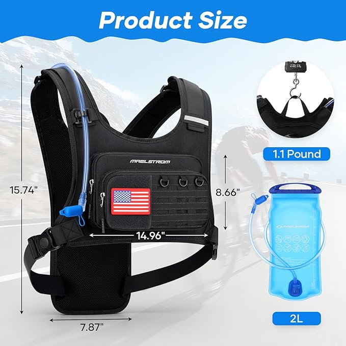 Maelstrom Running Vest, Detachable Hydration Backpack for Men Women with 2L Water Bladder & Chest Pack, Breathable Hiking Water Backpack for Cycling, Climbing, Marathon