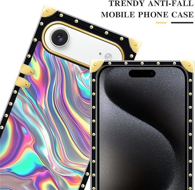 for iPhone 17 Air Case Luxury Golden Decoration for Girl Women Soft TPU Shockproof Protective Hard PC Back for iPhone 17 Air Crazy Pattern Holographic Abstract Iridescent Textures