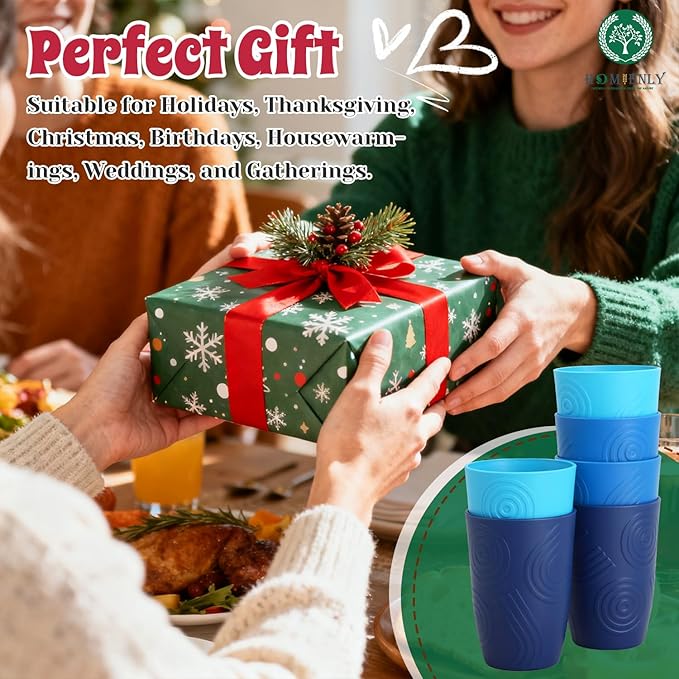 Homienly Wheat Straw Cups 16oz,Unbreakable Cups-6 PCS Freezer and Dishwasher Safe Cups for outdoor gatherings,Picnic,Travel-Blue Sky