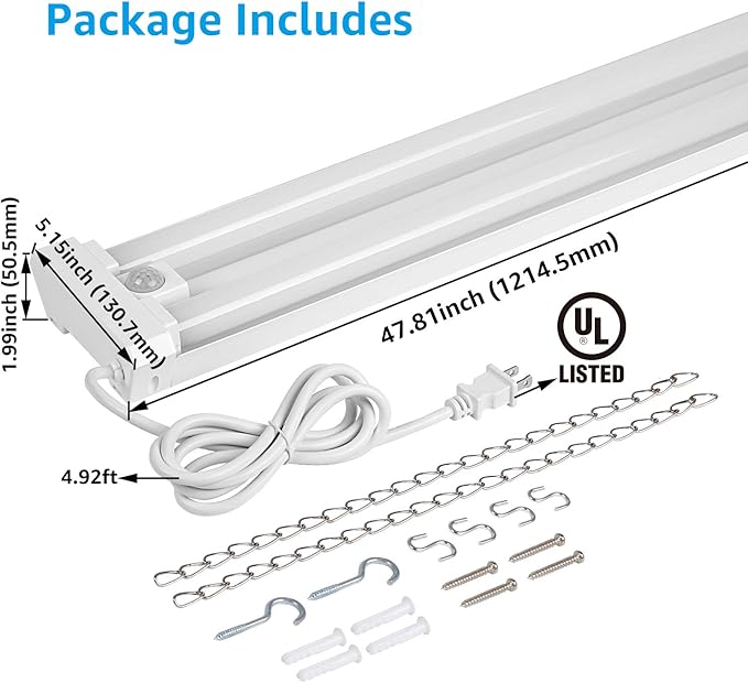 LEONLITE Motion Sensor 4FT LED Utility Shop Light, 40W Plug in Linkable Light Fixtures, for Garage, Workshop, 4000lm, 5000K Daylight, Suspension & Flush Mount, FCC, ETL Certified, Pack of 2