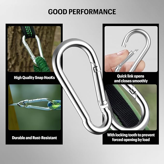 Heavy Duty Spring Snap Hook Carabiners Bulk, 3" M8 5/16" Galvanized Steel Quick Link Clip, 500LB Capacity for Outdoor, Gym, Hammock, Swing, Trailer Chain