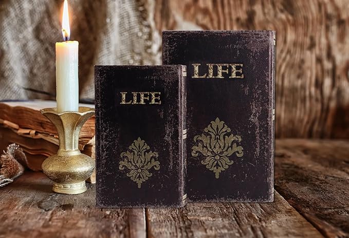 SICOHOME Decorative Book Box Set of 2 Wood Faux Book Box with Faux Leather Detailing Trinket Keepsake Vintage Wooden Treasure Chest for Women Kids Gifts Home Decor Christmas Ornament Storage