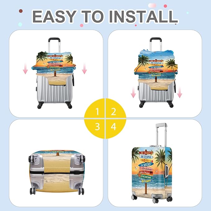 ANNA QUEEN Beach Quote Luggage Cover, Inspirational Summer Travel Suitcase Protector for 20-22 Inch Bags