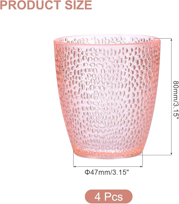 uxcell 7oz Acrylic Drinking Glasses, 4Pcs Plastic Reusable Tumblers Drinkware Unbreakable Water Glasses Cup Stackable & Dishwasher Safe for Home Outdoors Restaurant, Pink