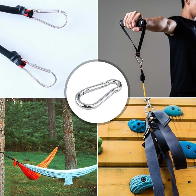 12 Pack Spring Snap Hook Heavy Duty Snap Carabiner Clip for Outdoor Camping Hiking Fishing Traveling Swing Hammock Set 2 Inch Snap Hooks for Gym Quick Link Keychain Carabiners Spring Clips (Silver)
