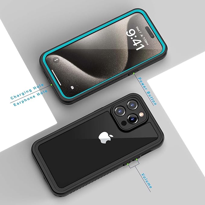 Lanhiem for iPhone 15 Pro Max Case, IP68 Waterproof Dustproof Shockproof Cases with Built-in Screen Protector, 360 Full Body Heavy Duty Rugged Phone Cover for iPhone 15 Pro Max - 6.7 inch (Blue)