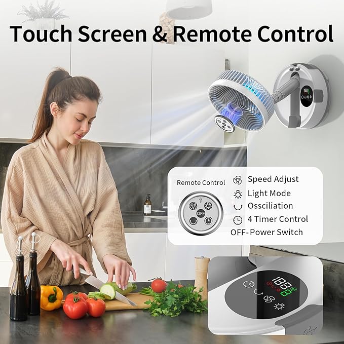 Socool 20000mAh 8" Portable Fan Battery Operated Fans, Oscillating Charging Fan, Remote Control LED Light, 112 Hours Working Portable Foldable Fans for Camping Travel Outdoor