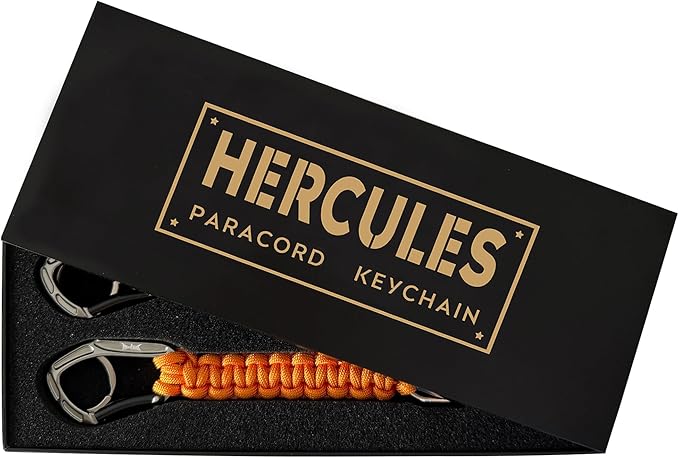 HERCULES Paracord Keychain Set – 2 Pack Lanyard Rope with Aluminum Clip, Durable Paracord Wrist Strap for Outdoor Activities, Orange