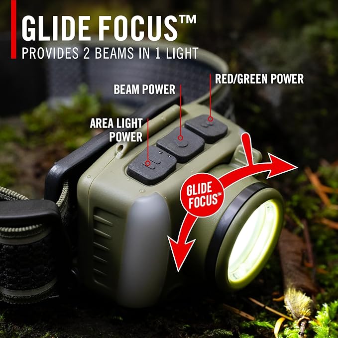 Coast FL97R Voice-Controlled 1200 Lumen Rechargeable LED Headlamp with Pure Beam® Spot & Flood, ARC Lighting, Red & Green Color Modes, Glide Focus™ Radial Arm Dial and USB-C Charge Port, Desert