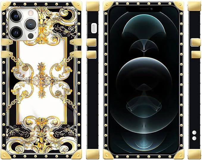 Compatible with iPhone 12 Pro Max Case, Gold Grain Flowers Luxury Golden Decoration for Girl Women Soft TPU Shockproof Protective Hard PC Back for iPhone 12 Pro Max