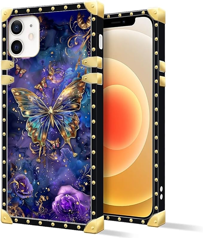 Compatible with iPhone 11 Case, Glistening Golden Butterfly Vibrant Purple Blue Luxury Golden Decoration for Girl Women Soft TPU Shockproof Protective Hard PC Back for iPhone 11
