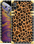 Compatible with iPhone XR Case, Brown Leopard Texture Luxury Golden Decoration for Girl Women Soft TPU Shockproof Protective Hard PC Back for iPhone XR