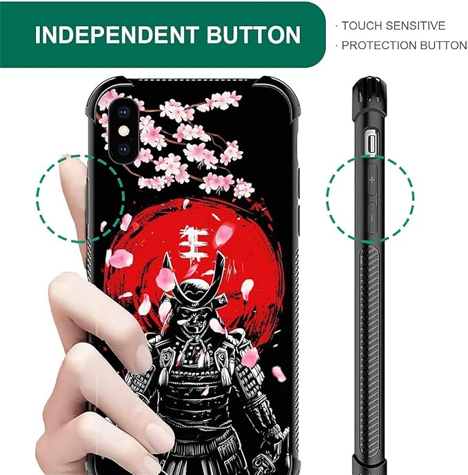 for iPhone Xs Max Case, Sakura Japanese Samurai Pattern Graphic Design Girl Boy Soft Silicone Hard Acrylic Shock Protection for iPhone Xs Max