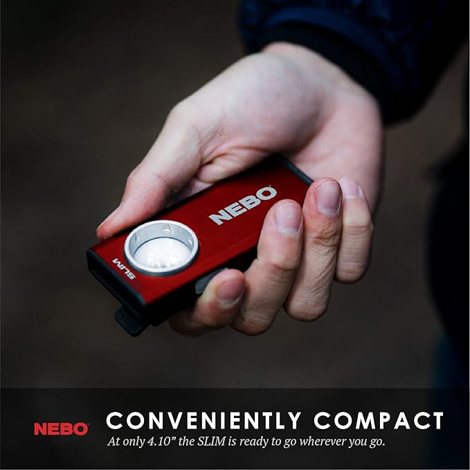 NEBO Slim Pocket Flashlight | 500 Lumens, Rechargeable Mini EDC Work Light, Magnetic Base & Dimmable Brightness, Durable & Water Resistant, Includes Charging Cable — Red