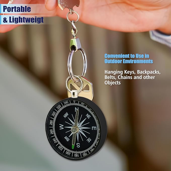 Pocket Compass, 2 Pieces Mini Compass with Key Ring, Suitable for Hiking Survival, Mountaineering Camping, Outdoor Adventure Party Navigation Tools