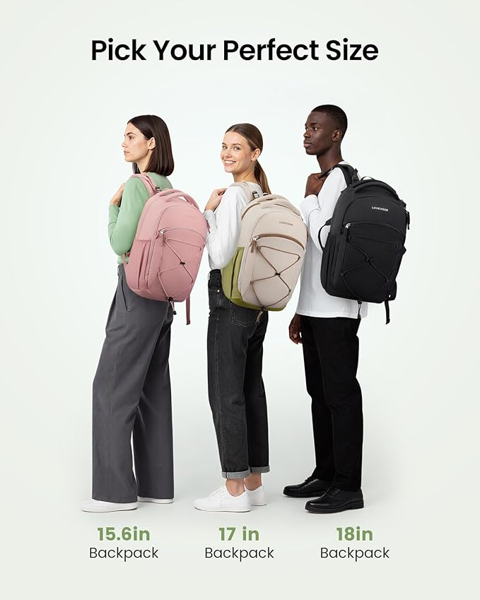 LOVEVOOK Everyday Laptop Backpack for Women & Men With Tumbler Holder,18 Inch Classic Travel Work College Teacher Carry on Backpack Purse,Waterproof Computer laptop Bag Hiking Backpack,Beige-Green