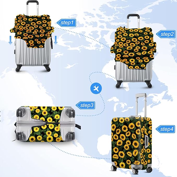 ANNA QUEEN Sunflowers Travel Luggage Cover -Stretchable Airplane Suitcase Protector Sleeve,Universal Washable Fit for 20-26 Inch Checked Baggage,Water Resistant Durable Luggage Protector