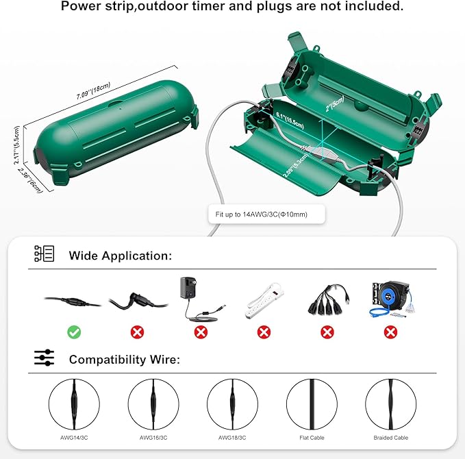iwillink 4 Pack Outdoor Extension Cord Cover Waterproof - Weatherproof Electrical Connection Box for Outdoor Outlet, Plug, Socket, Christmas Holiday Decoration, Power Tool, Green