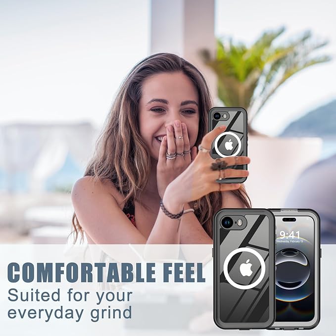 for iPhone 16e Case Waterproof, [Shockproof] [Dustproof] [IP68 Waterproof] Full-Body Hard Case Built-in [Lens Screen Protection] for Diving Case (Black, for iPhone 16e 6.1in)